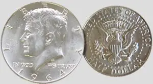 The front and back of a silver coin